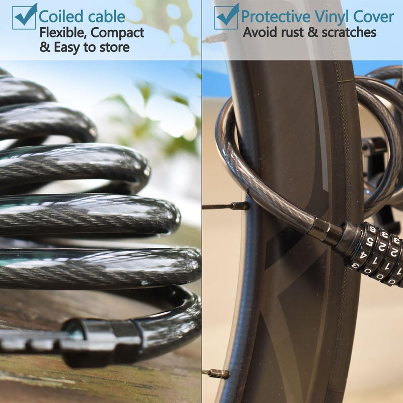 MARQUE Combination Bike Lock Cable- 3/8 inch (5FT, 10FT, 15FT, 25FT) Resettable Combination Lock, Anti-Theft Coiled Secutiry Cable for Bicycles, Kayaks, Paddle Boards, Gates and Outdoor Gear (5 FT) - Image 4